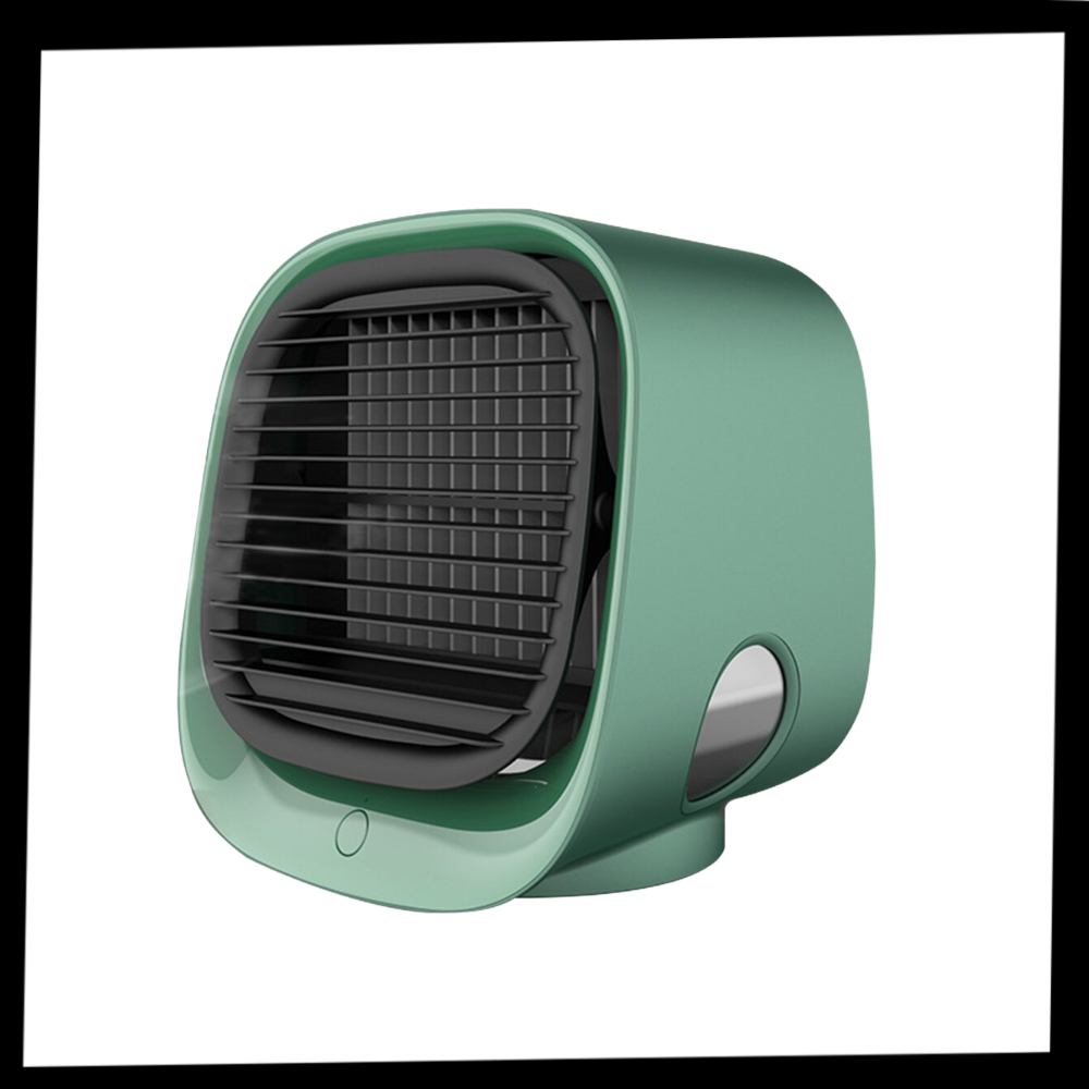 Refroididor e umidificador de ar USB da Monoprice Inc., compacto e verde, para resfriar e umidificar ambientes internos.