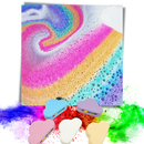 Bomba de banho da Moonvvin com sais de mar coloridos, cosméticos relaxantes, em embalagem branca.