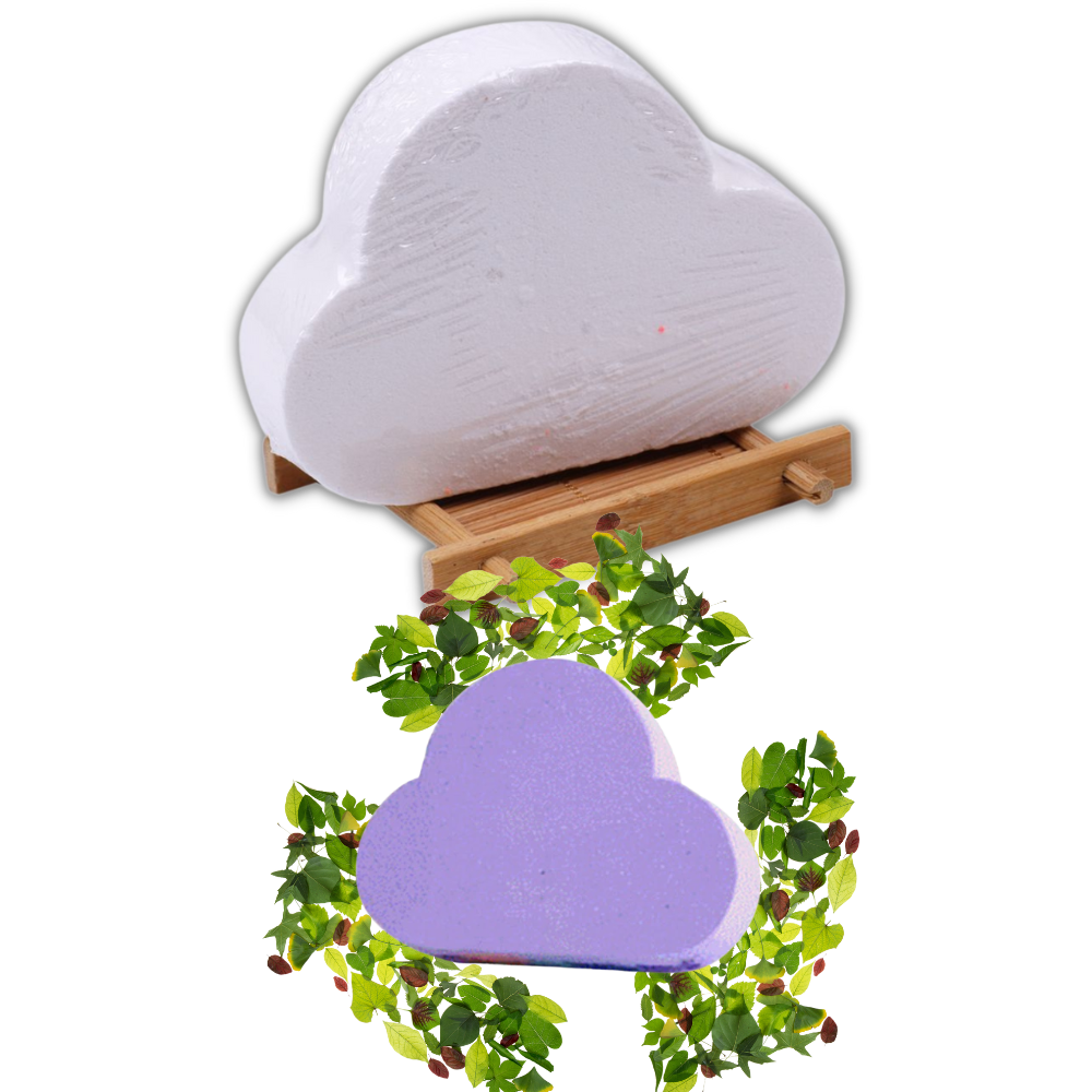 Bomba de banho colorida com sais de mar, produto de cosméticos da marca Moonvvin, em embalagem branca.