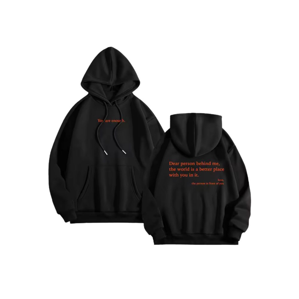Sweat à capuche oversize preto para mulheres da Brop Anko com mensagem motivadora, veste confortável e estilo casual ao ar livre.