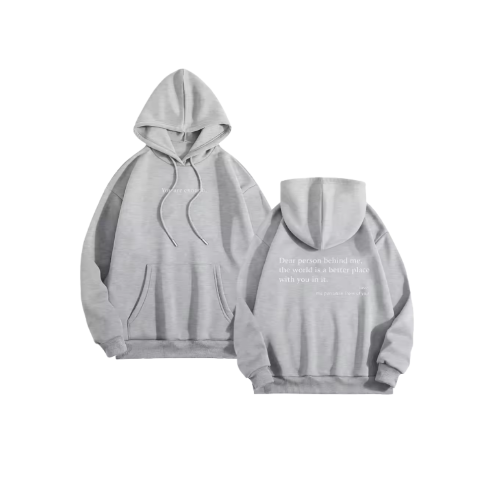 Moletom oversized feminino da Brop Anko em cinza claro com mensagem motivacional, veste confortável e casual para atividades ao ar livre.