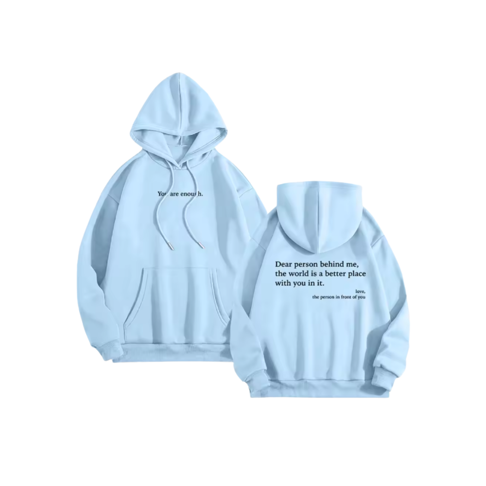 Moletom oversized para mulheres da Brop Anko com mensagem motivacional, em tom azul claro, veste confortável e casual.