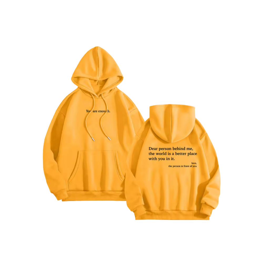 Moletom feminino oversized com mensagem motivacional na cor amarela, veste casual de roupa de lazer da marca Brop Anko