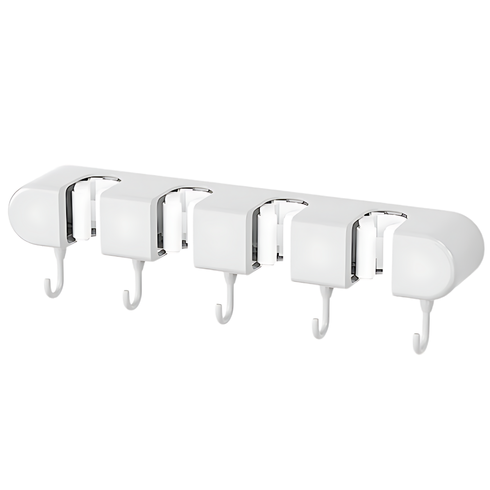 Suporte multifuncional para vassouras branco da Costway, ideal para organização e armazenamento de equipamentos de limpeza doméstica