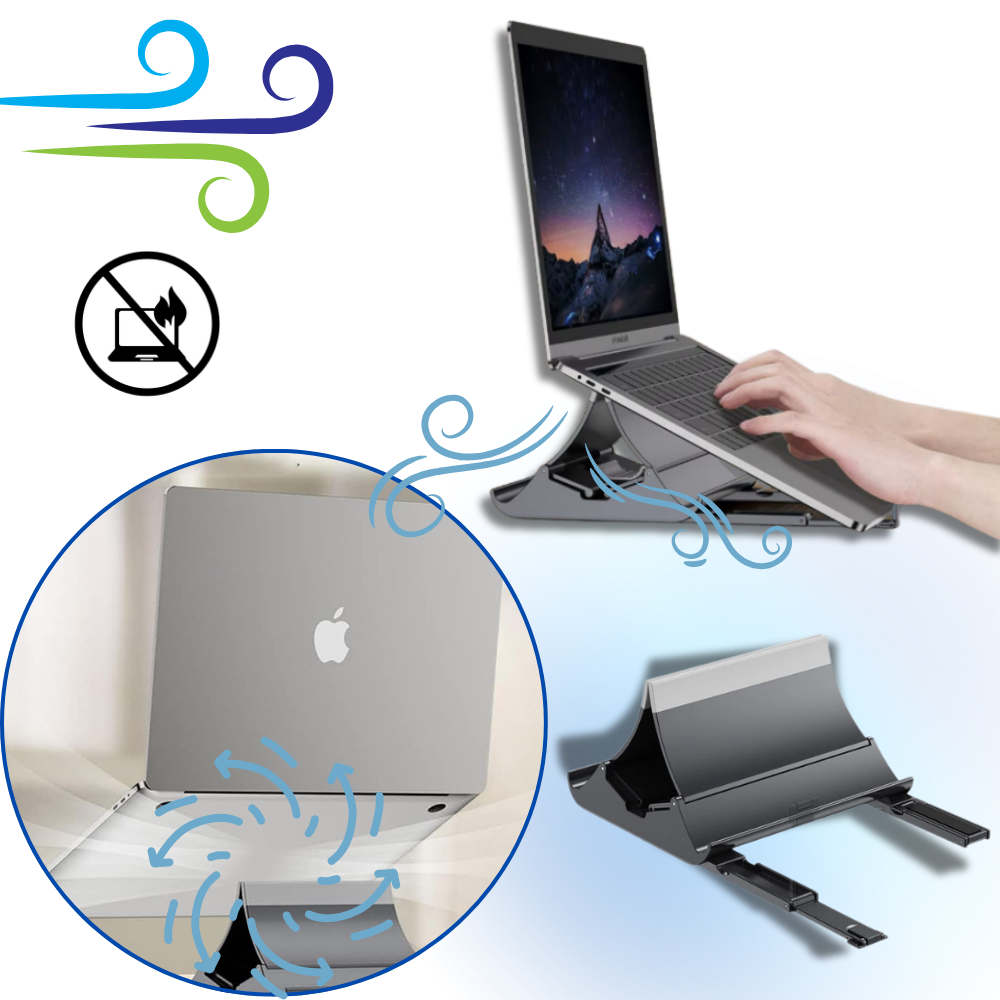 Suporte vertical multifuncional e estável para notebook Goolrc, com design ergonômico para facilitar o uso do computador portátil.
