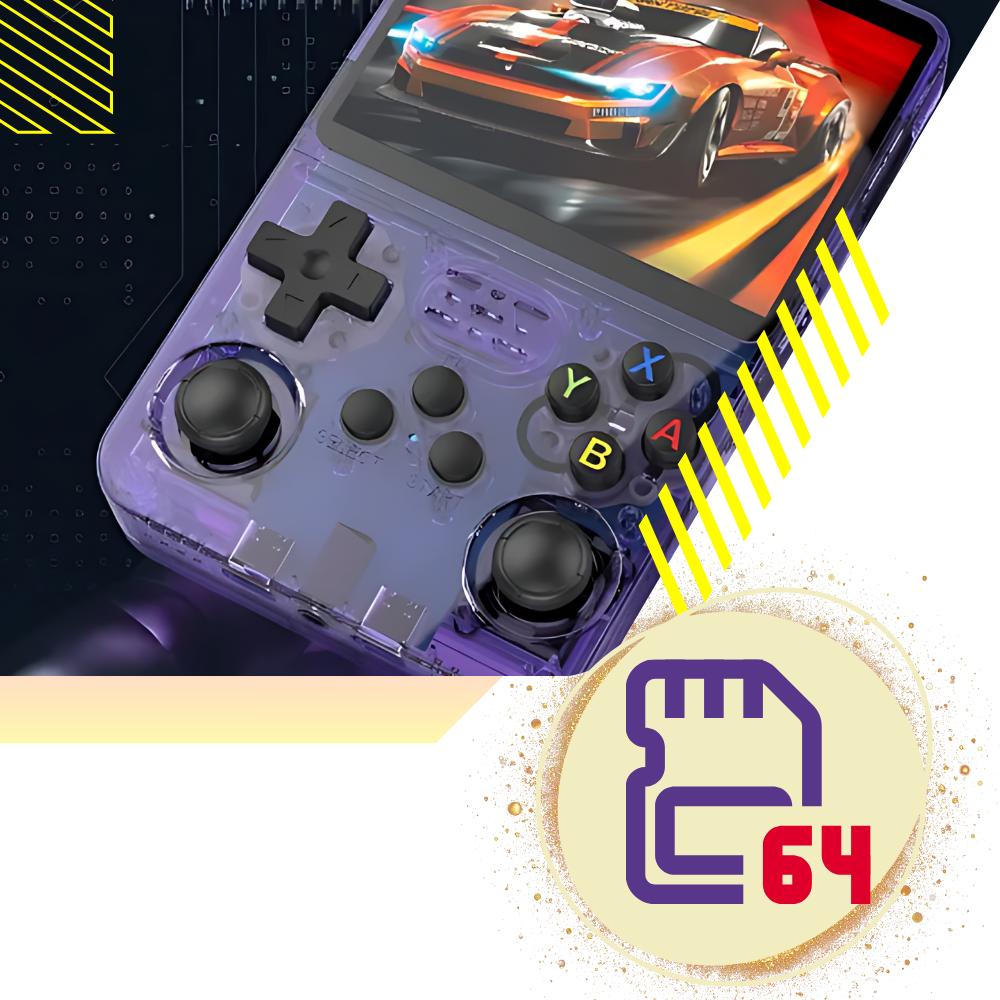 Console de jogos portátil retro da Media com tela colorida, múltiplos emuladores e design compacto para jogos clássicos.