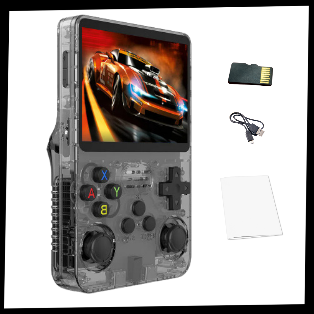 Console de jogos portátil retro da Media com múltiplos emuladores, tela colorida e controle integrado, ideal para jogos clássicos.