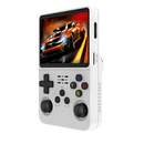 Console de jogos portátil retro da Media com múltiplos emuladores, tela branca e design compacto para jogos clássicos.