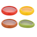 Recipientes herméticos multifuncionais para armazenamento de alimentos, com tampas de vedação na cor branca.