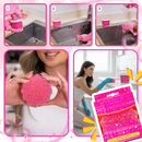 Pasta de limpeza mágica Stardrops de cor rosa sendo aplicada em superfície para limpeza multiuso em casa