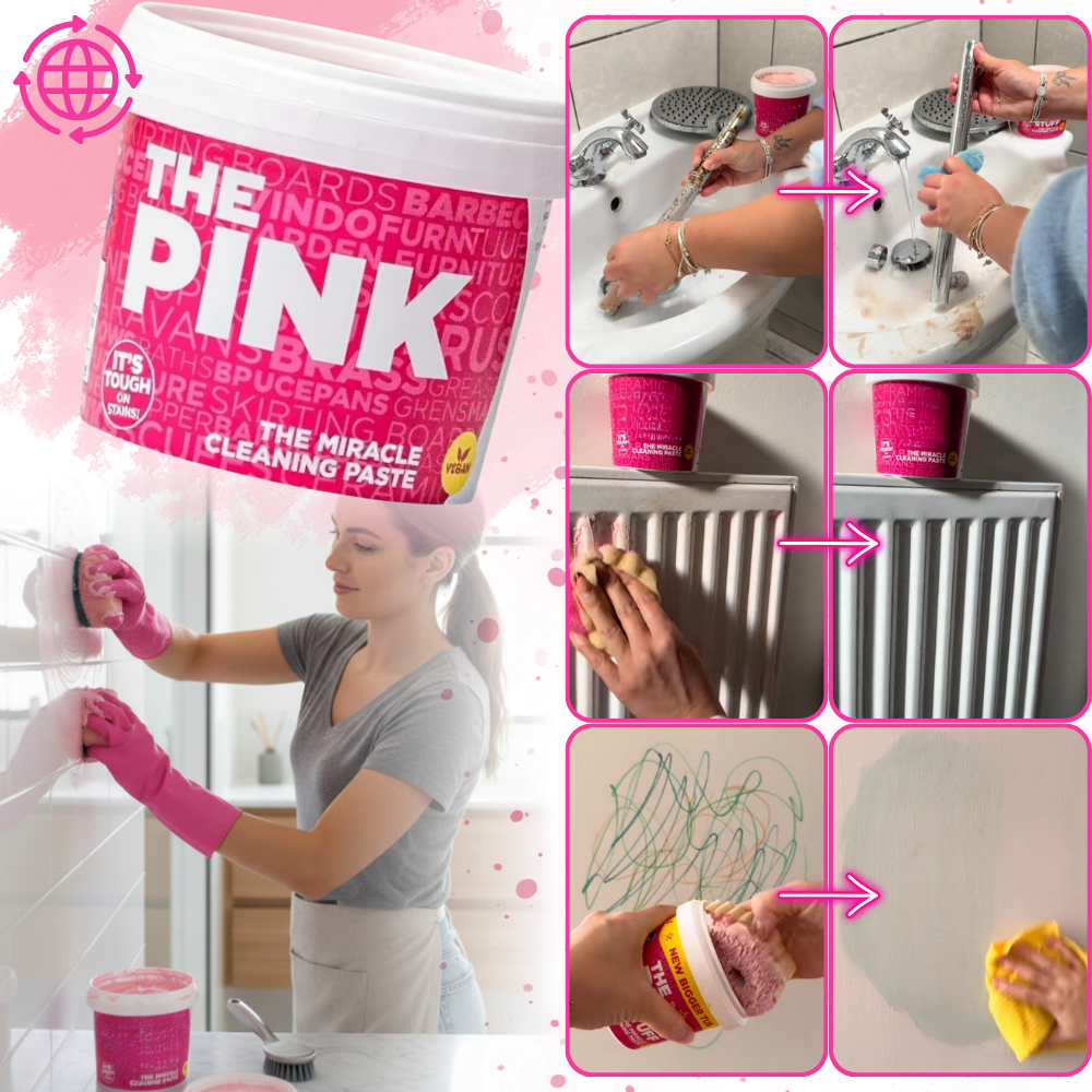 Pasta de limpeza multiuso rosa da Stardrops, produto de limpeza doméstica para diversas superfícies.