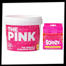 Pasta de limpeza multiuso Stardrops em embalagem rosa, produto de limpeza doméstica para várias superfícies e usos.