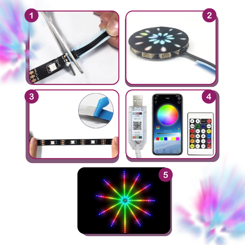 Faixas de luz LED com sincronização musical e flexibilidade, luminárias modernas para iluminação decorativa.