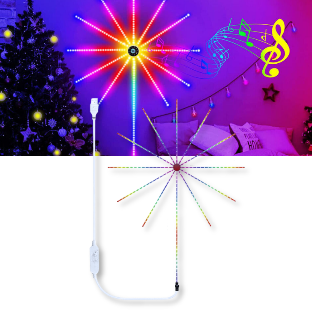 Luminária de tiras de LED com sincronização musical, luzes coloridas e efeitos que acompanham o ritmo da música.