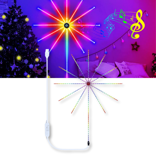 Luminária de tiras de LED com sincronização musical, luzes coloridas e efeitos que acompanham o ritmo da música.