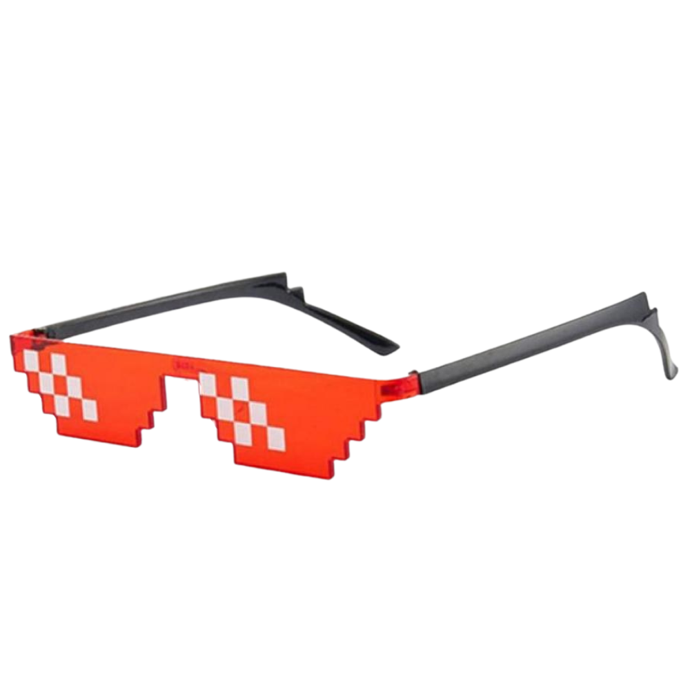 Óculos de sol pixel mode amarelos da Mypartyshirt, estilo retrô com moldura colorida e lentes espelhadas.