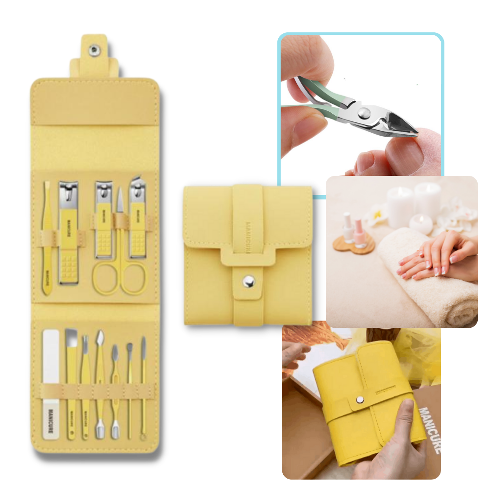 Conjunto de manicure portátil da Nafxzy, com ferramentas de cosmetique em tom verde-menta, 12 peças para cuidados das unhas.