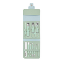 Conjunto de manicure portátil da Nafxzy com 12 peças, itens de cosméticos em embalagem verde-menta.