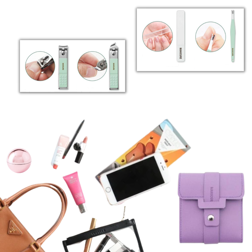 Conjunto de manicure portátil da Nafxzy com 12 peças em estojo verde-menta, acessórios de cosméticos para cuidados das unhas.