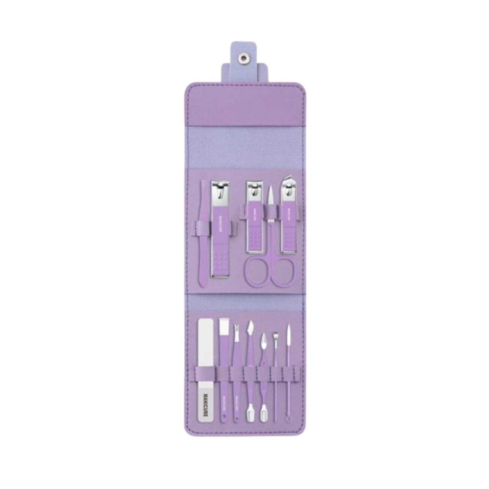 Conjunto de manucure portátil da Nafxzy com 12 peças em estojos verdes de menthe, ideal para cuidados com as unhas.