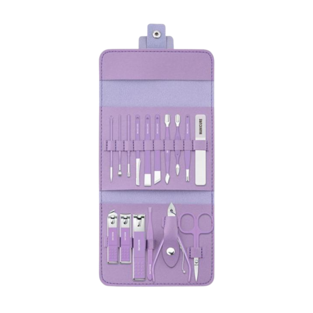 Conjunto de manucure portátil da Nafxzy com 12 peças em estojo verde-menta, ideal para cuidados de unhas.