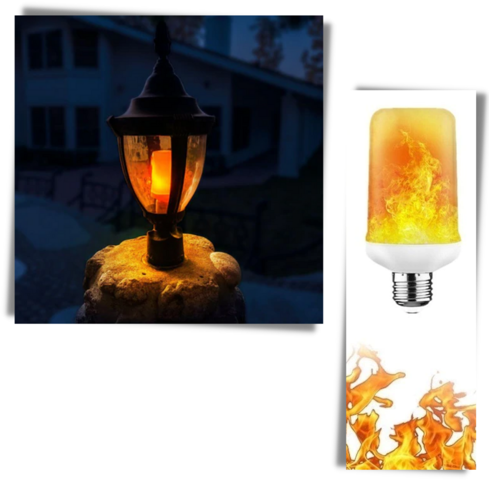 Lâmpada LED efeito chama da marca Nafxzy, com soquete E26 e iluminação que simula fogo real.