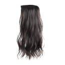 Extensão de cabelo natural com clips na cor castanho escuro, acessório para cabelos da marca Hairdo, mãos segurando a extensão