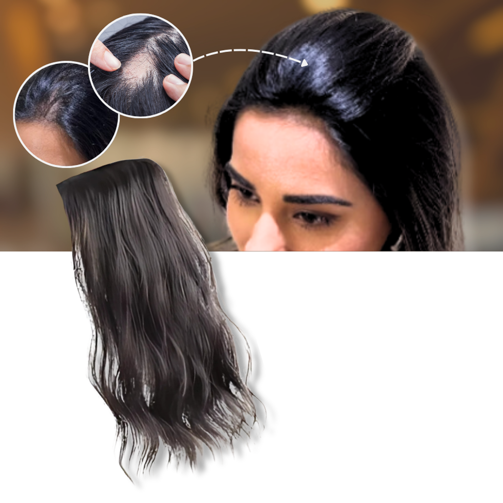 Extensão de cabelo natural com clips da marca Hairdo, feita com fibra de aparência realista e mão artesanal, para volume e comprimento.