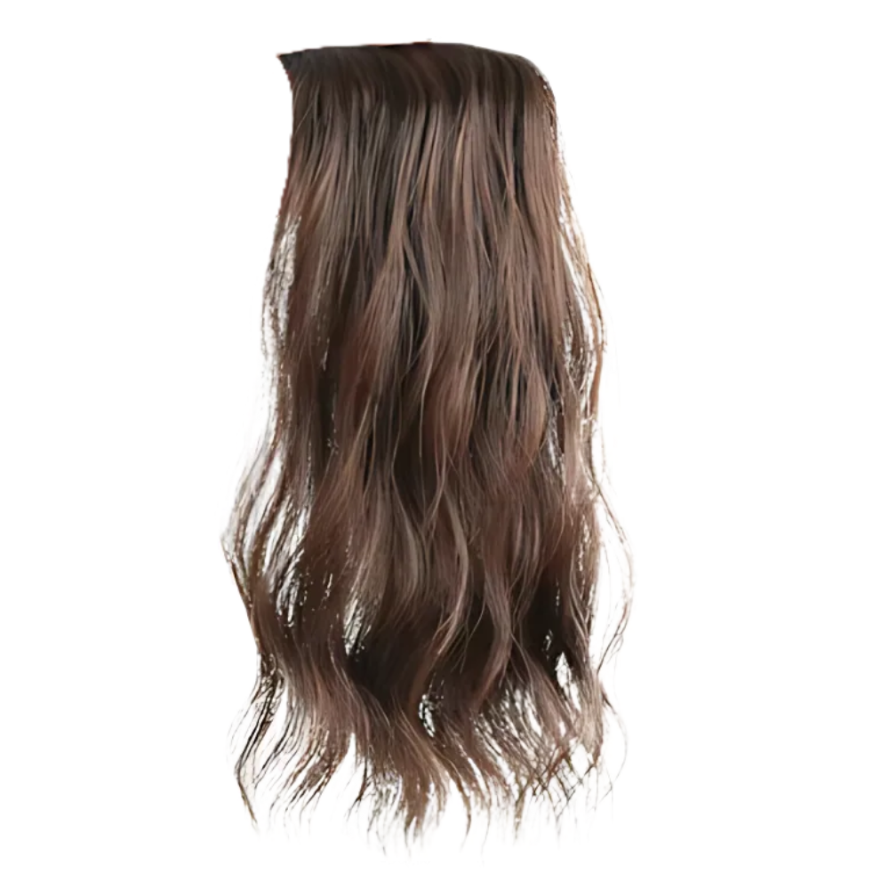 Extensão de cabelo natural Hairdo com clipes, fios castanho claro, feita à mão para volume e comprimento fácil de usar.
