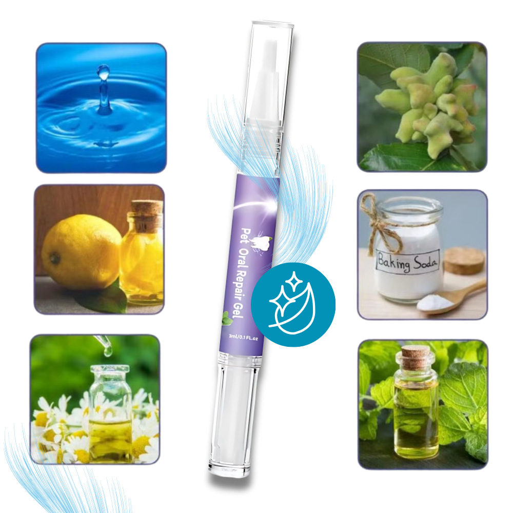 Gel de reparo bucal natural para animais de estimação da Kehuo, fórmula suave para higiene oral de pets.