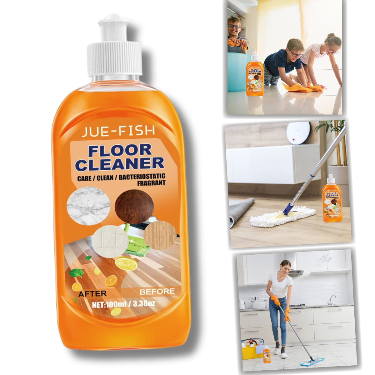Produto de limpeza multiuso para pisos de mármore com fragrância natural, da marca Wovilon, ideal para limpeza doméstica.