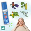 Óleo essencial calmante da 21 Drops para dores de cabeça, frasco com gotas e ingredientes naturais visíveis na embalagem.