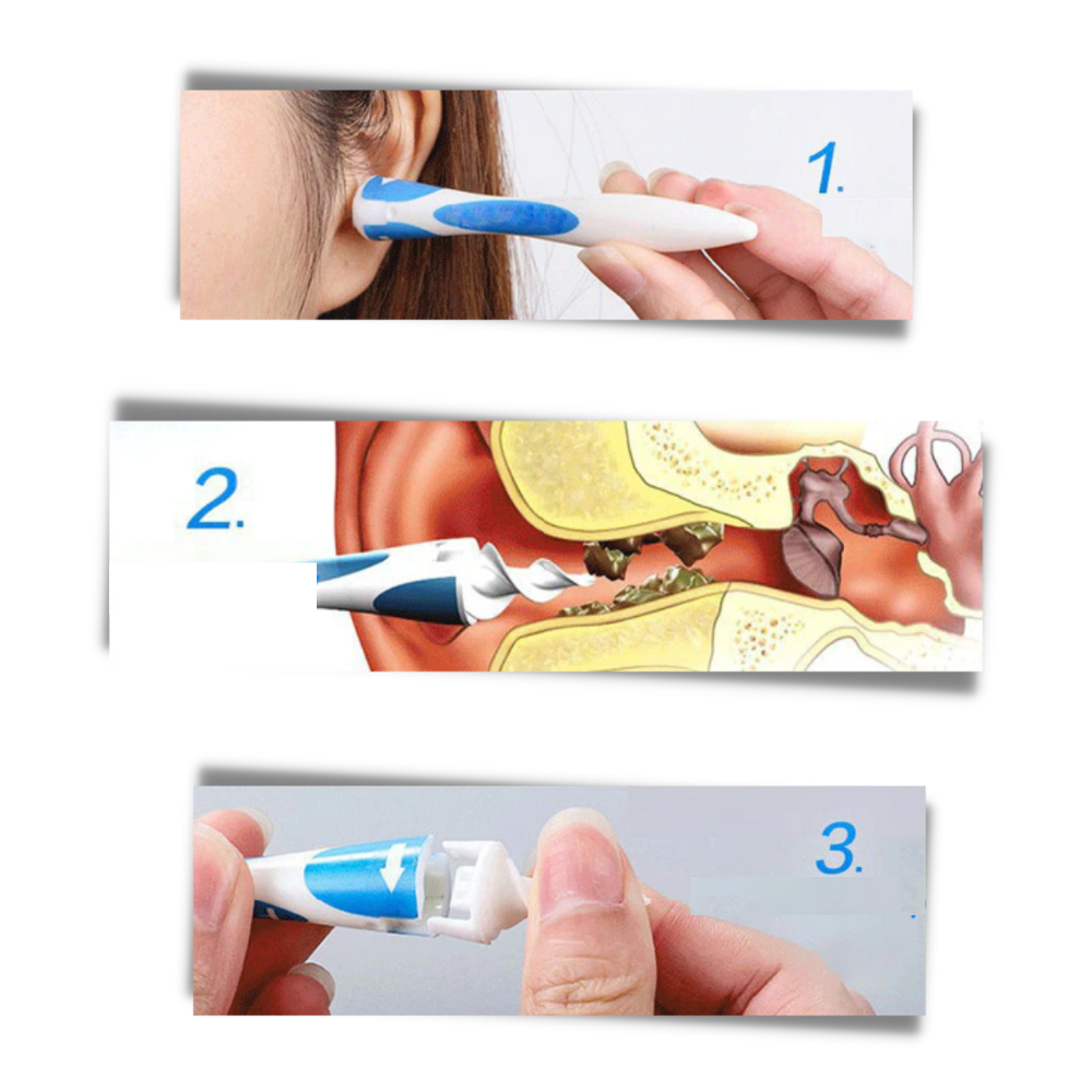Cure oreilles em silicone espiral da Neomen, ferramenta para cuidados de higiene e limpeza dos ouvidos.