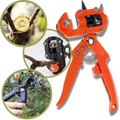 Sécateur de jardin Netjett noir et outil de greffage pour jardinage, avec poignées ergonomiques et lames tranchantes.