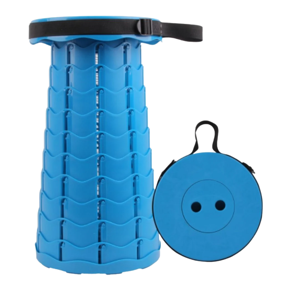 Tabourete retrátil portátil vermelho da marca New Ruicheng, cadeira dobrável e prática para uso móvel.
