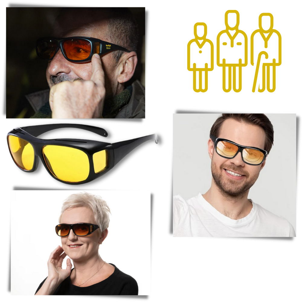 Óculos de sol WMtec de clareza para direção noturna, com lentes que melhoram a visibilidade à noite ao dirigir.