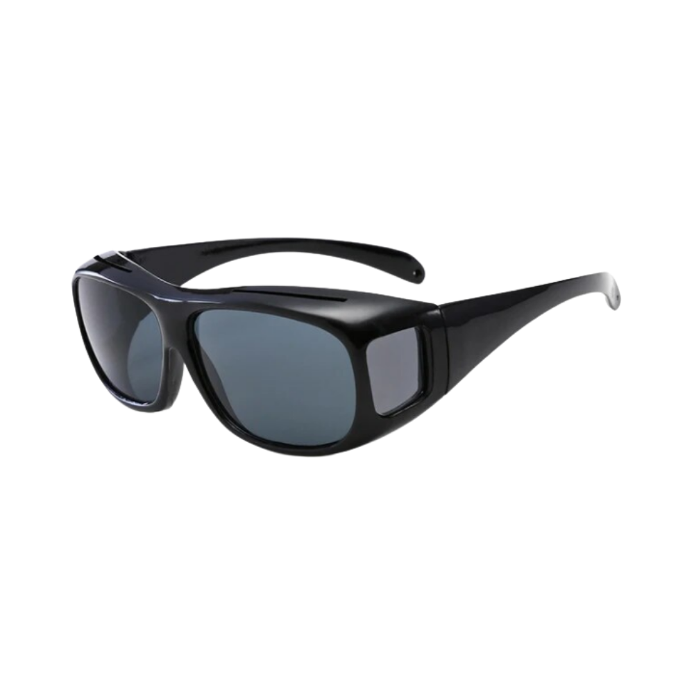 Óculos de sol WMtec para condução noturna com lentes de clareza, design preto para melhor visão em condições de baixa luz.