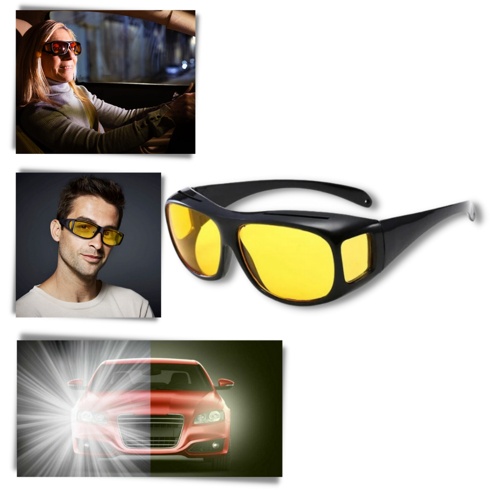 Óculos de sol WMtec para condução noturna com lentes de clareza para melhorar a visibilidade à noite.