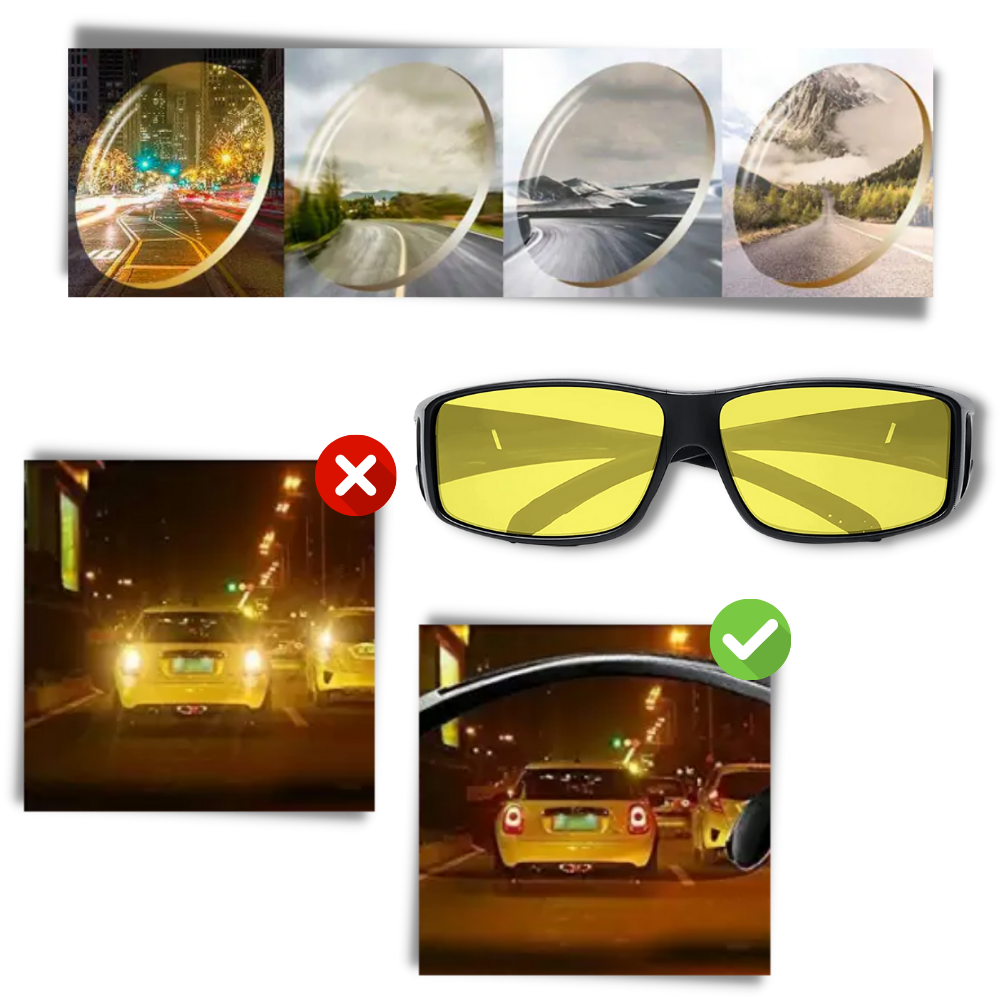 Óculos de sol WMtec para conduzir à noite, com lentes de clareza que ajudam na segurança e visibilidade noturna.