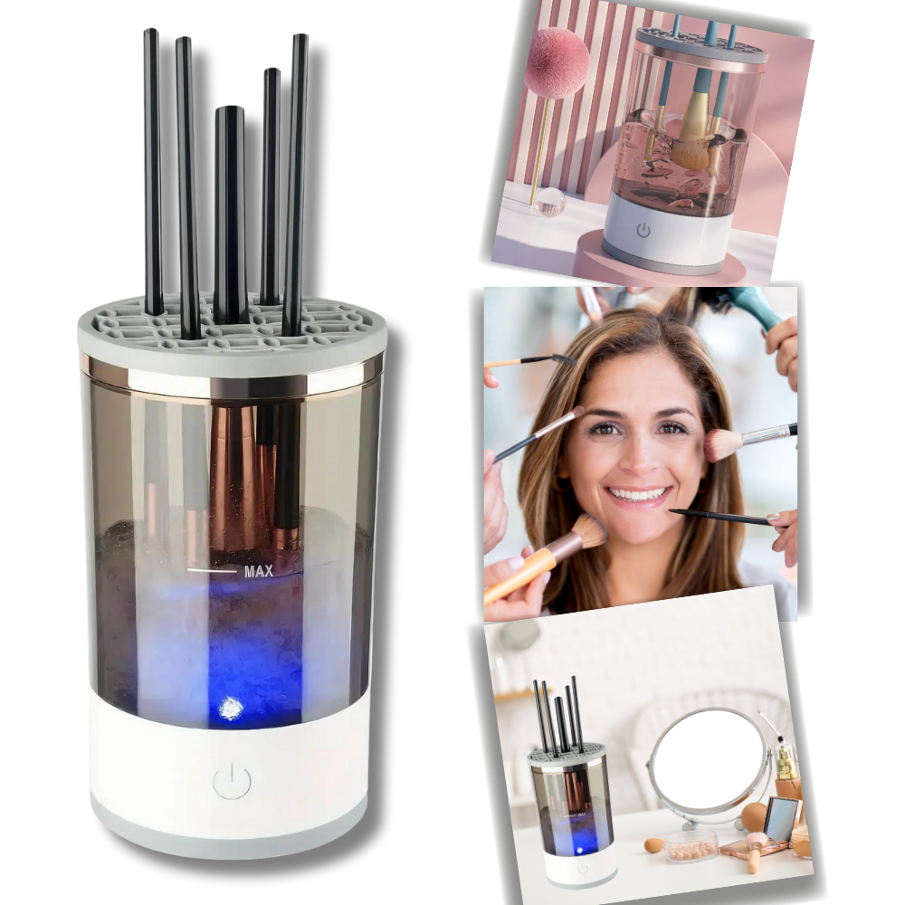 Pinceau de maquillage nettoyeur elétrico rápido e recarregável da Nogis, com escova de limpeza e design compacto.