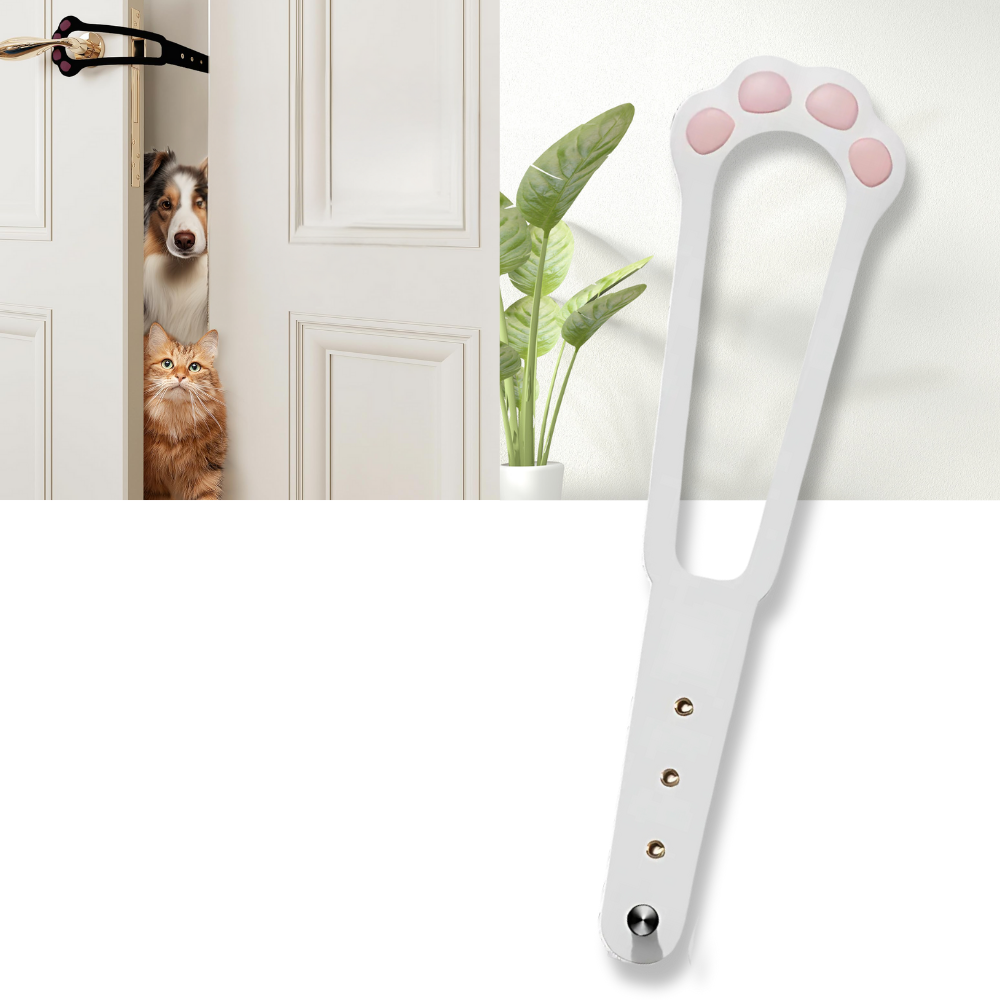 Loquet de porta para gatos Nogis, inovador, branco e laranja, feito para garantir segurança e facilidade de uso.