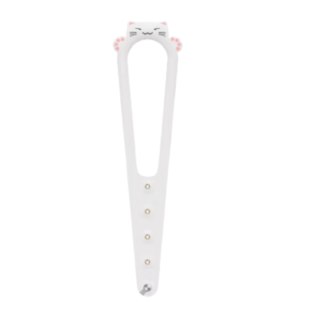 Loquet de porte inovador para gatos da Nogis, branco e laranja, com sistema de trava para segurança e facilidade de uso.