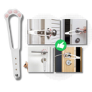 Loquet de porta Nogis para gatos, inovador, em branco e laranja, com design seguro para manter gatos fora de ambientes.