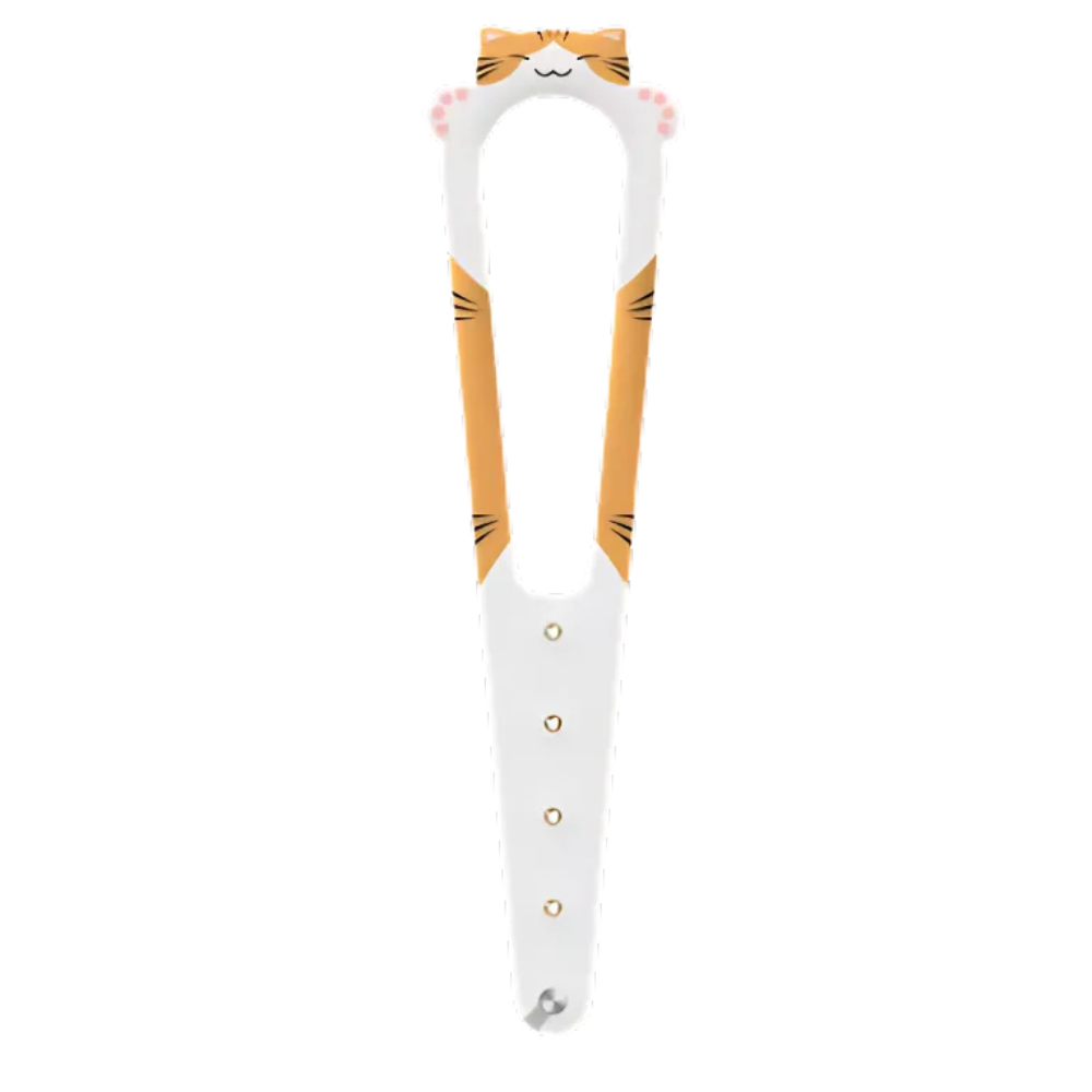 Loquet de porte Nogis para gatos, inovador, branco e laranja, com mecanismo de segurança para portas de animais domésticos.