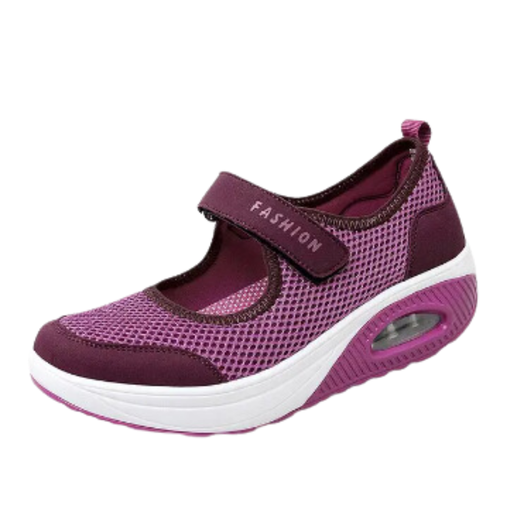 Tênis ortopédico antiderrapante Daeful na cor rosa, calçado confortável para suporte ortopédico e segurança ao caminhar.