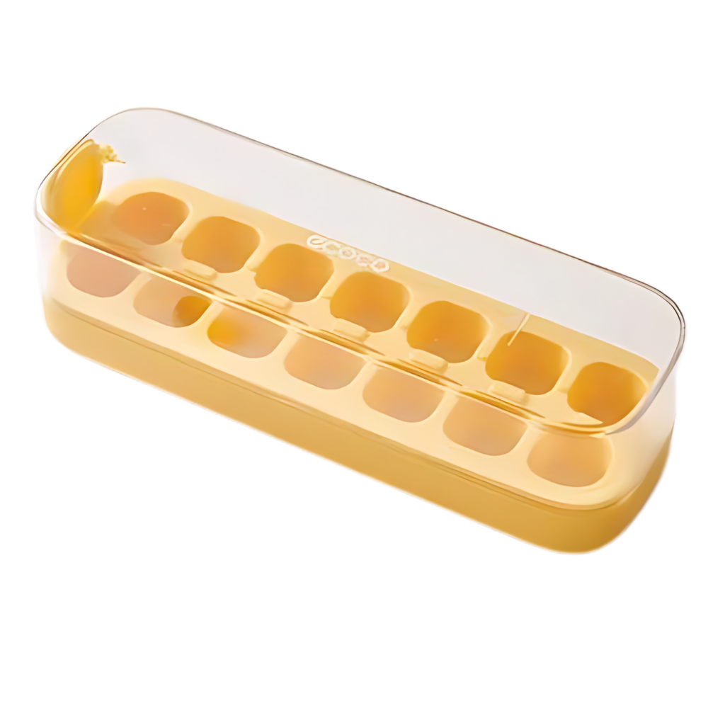 Cubos de gelo de silicone antiaderente da Binduo, bandeja de silicone amarela para fazer gelo de forma fácil e prática.