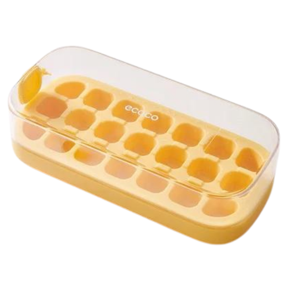 Forma de silicone antiaderente para gelo, utensílios de cozinha Binduo, bandeja amarela para cubos de gelo.