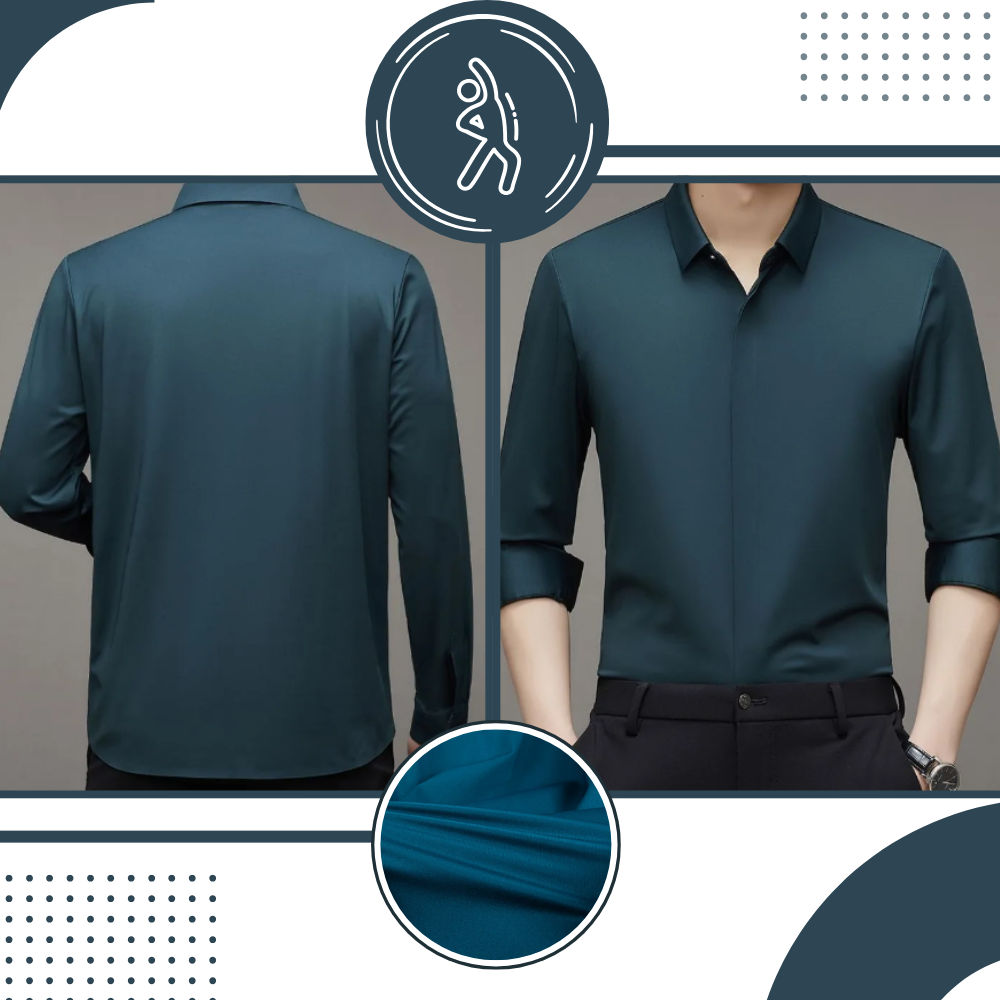 Camisa masculina de seda mesclada da Ozerty France, veste elegante, confortável e resistente a vincos, em tom neutro.