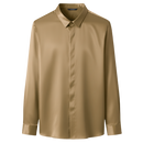 Chemise masculina em seda mesclada infroissável da Ozerty França, polo casual na cor cáqui, tecido leve e confortável.