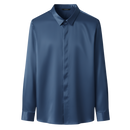 Chemise masculina em seda mesclada, infroissável, da Ozerty France, com tecido confortável e elegante na cor azul marinho.
